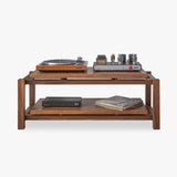 Elegant audio equipment rack solution by Kunsst. This real walnut wood audio rack is a hi-end audio rack stand designed for the modern audiophile's turntable and amplifier.