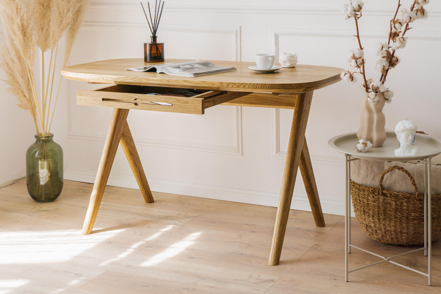 Our kunsst desk can be used as  for makeup desk in bedroom or even wooden office desk, wooden desk with drawers with drawer under desk or solid oak desk for home office also known as writing desk